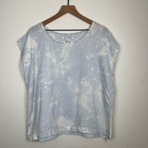 Upstate‎ Linen Blend Blouse Women’s Medium Large Blue White Minimalist Lagenlook